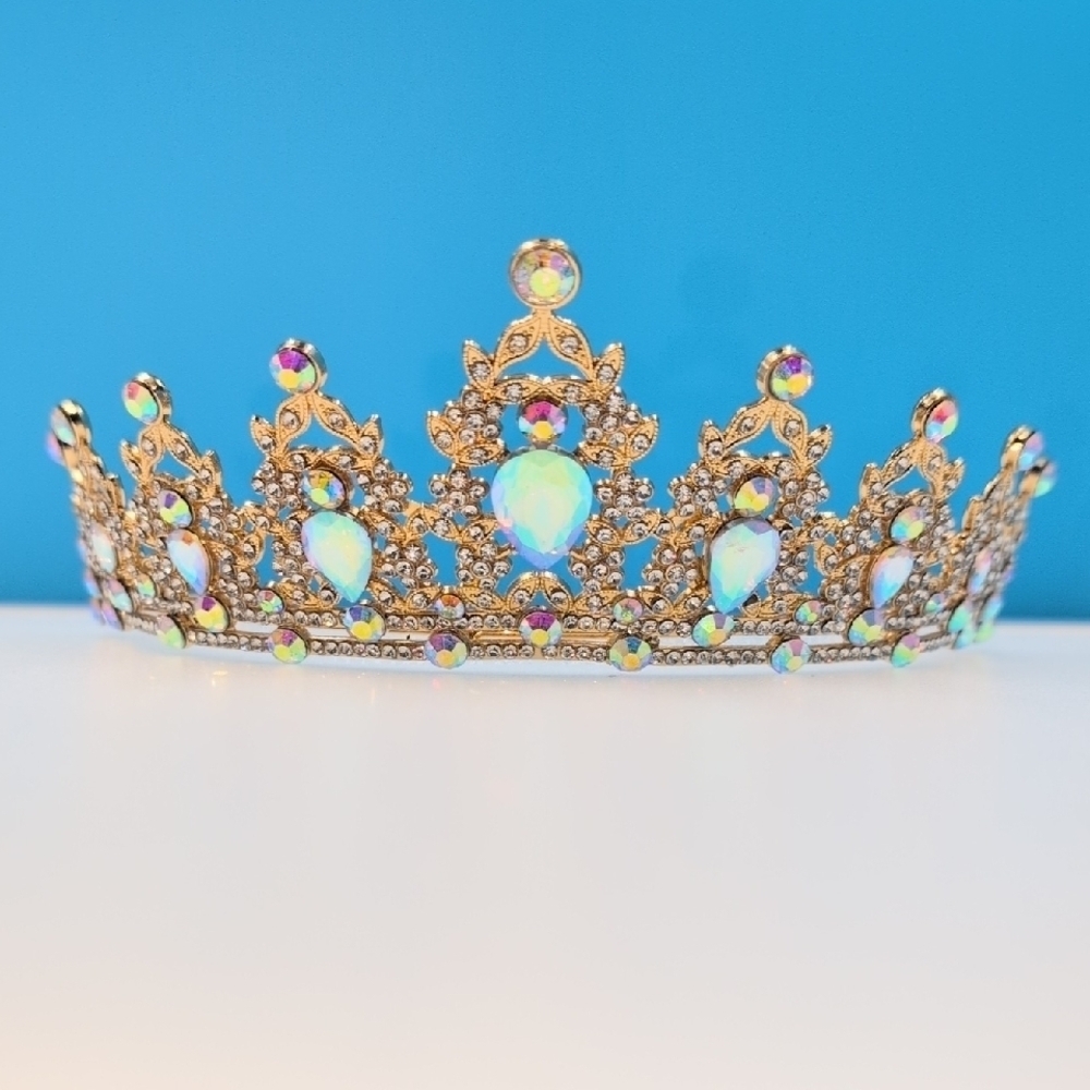Sparkling Iridescent Ornate Gothic Bronze Crystal Tiara | Aurora Borealis